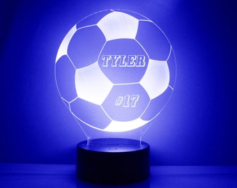 Soccer Ball Night Light, Personalized Free, LED Night Lamp, With Remote Control, Engraved Gift, 16 Color Change,