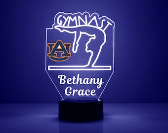 Lampada personalizzata con logo per tifosi sportivi Auburn Tigers Gymnastics, incisa, regalo per tifosi Auburn Tigers, prodotto universitario con licenza ufficiale