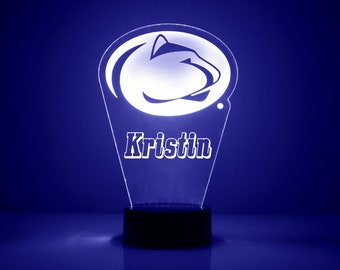 Lámpara personalizada para aficionados al deporte con el logotipo de los Nittany Lions de Penn State, logotipo de la escuela, grabado, regalo para aficionados, producto universitario con licencia oficial.