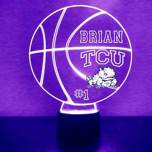 TCU Horned Frogs, Personalized Sports Fan Lamp, College Basketball , Free Engraving, TCU Fan Gift,16 Color Remote Control, CLC Licensed