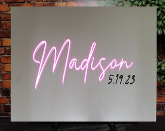 Custom Made Neon Glow Bar/Bat Mitzvah/ Wedding/ Party Acrylic Neon Sign In Board - Create Your Own - Sweet 16, Neon Party Sign In Board