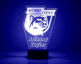 Logotipo de los Penn State Nittany Lions, lámpara personalizada para aficionados, logotipo de la escuela, grabado, regalo para aficionados, producto universitario con licencia oficial.