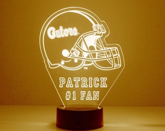 Lámpara personalizada para aficionados a los Florida Gators, fútbol americano universitario, grabado, regalo para aficionados de los Gators, producto universitario con licencia oficial.