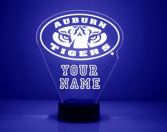 Lampada personalizzata per tifosi sportivi Auburn Tigers, Football universitario, incisa, regalo per tifosi Auburn Tigers, prodotto universitario con licenza ufficiale