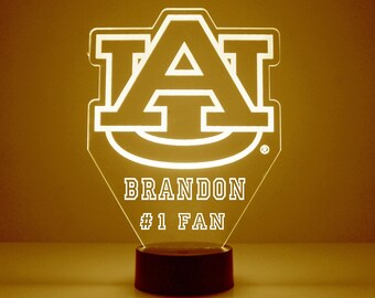 Lampada personalizzata per tifosi sportivi Auburn Tigers, Football universitario, incisa, regalo per tifosi Auburn Tigers, prodotto universitario con licenza ufficiale