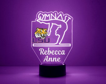 Luminária personalizada para fãs de ginástica da LSU Tigers, gravada, presente oficial licenciado para fãs de ginástica da LSU Tigers.