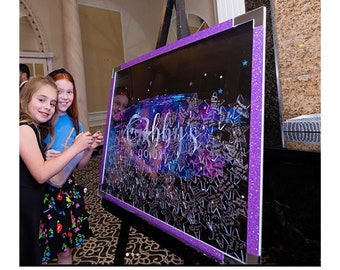 Drop Box Custom Made Bar/Bat Mitzvah Mirrored Acrylic Drop In Sign In Board - Sweet 16,- Weddings, Quinceaneras, Shadow Box Sign In Board