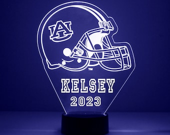 Lampada personalizzata per tifosi sportivi Auburn Tigers, Football universitario, incisa, regalo per tifosi Auburn Tigers, prodotto universitario con licenza ufficiale