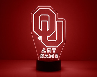 Oklahoma Sooners, Personalized Sports Fan Lamp, College Football, Engraved, Fan Gift, OFFICIALLY LICENSED Collegiate Product