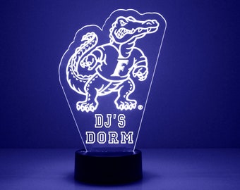 Lámpara personalizada de los Florida Gators para aficionados al deporte, fútbol americano universitario, grabada, regalo para aficionados de los Gators, producto universitario con licencia oficial.