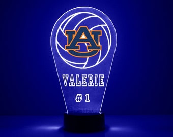 Lampada da pallavolo Auburn Tigers con logo personalizzato per tifosi sportivi, incisa, regalo per tifosi Auburn Tigers, prodotto universitario con licenza ufficiale