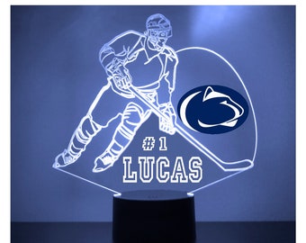 Luminária personalizada para fãs de esportes da Penn State Nittany Lions, hóquei universitário, gravada, presente para fãs, produto universitário oficialmente licenciado.