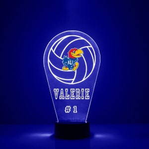 Kansas Jayhawks Volleyball, Personalized Sports Fan Lamp, Free Engraving, Jayhawks Fan Gift, 16 Color Remote Control, CLC Licensed