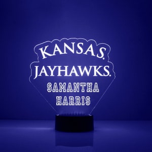 Kansas Jayhawks, Personalized Sports Fan Lamp, College Football, Free Engraving, Jayhawks Fan Gift, 16 Color Remote Control, CLC Licensed