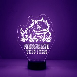 TCU Horned Frogs, Personalized Sports Fan Lamp, College Football, Free Engraving, TCU Fan Gift,16 Color Remote Control, CLC Licensed