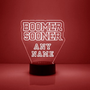 Oklahoma Sooners, Personalized Sports Fan Lamp, College Football, Free Engraving, Fan Gift,16 Color Remote Control, CLC Licensed,OU Fan Gift
