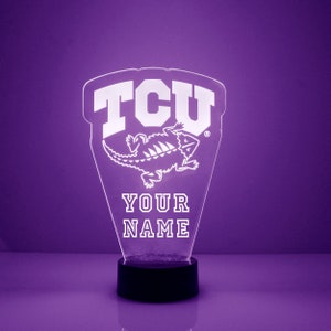 TCU Horned Frogs, Personalized Sports Fan Lamp, College Football, Free Engraving, TCU Fan Gift,16 Color Remote Control, CLC Licensed