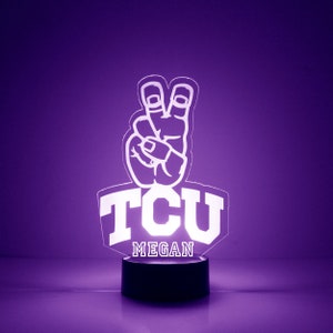 TCU Horned Frogs, Personalized Sports Fan Lamp, College Football, Free Engraving, TCU Fan Gift,16 Color Remote Control, CLC Licensed