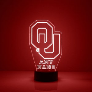 Oklahoma Sooners, Personalized Sports Fan Lamp, College Football, Free Engraving, Fan Gift,16 Color Remote Control, CLC Licensed,OU Fan Gift