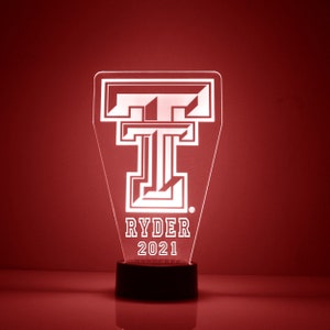 Texas Tech Red Raiders, Personalized Sports Fan Lamp, School Logo , Engraved, TX Tech Fan Gift,  OFFICIALLY LICENSED Collegiate Product