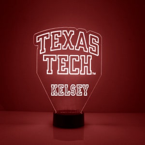 Texas Tech Red Raiders, Personalized Sports Fan Lamp, School Logo ,Free Engraving, TX Tech Fan Gift, OFFICIALLY LICENSED Collegiate Product