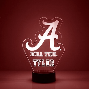 Alabama Crimson Tide, Personalized Sports Fan Lamp, College Football, Free Engraving, Alabama Fan Gift,16 Color Remote Control, CLC Licensed