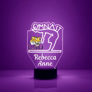 LSU Tigers Gymnastics, Personalized Sports Fan Lamp, Free Engraving, LSU Tigers Gymnast Fan Gift, 16 Color Remote Control, CLC Licensed