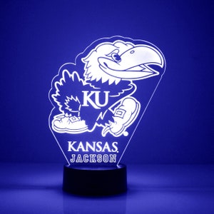 Kansas Jayhawks, Personalized Sports Fan Lamp, College Football, Free Engraving, Jayhawks Fan Gift, 16 Color Remote Control, CLC Licensed