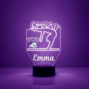 TCU Horned Frogs Gymnastics, Personalized Sports Fan Lamp, Free Engraving, TCU Gymnast Gift,16 Color Remote Control, CLC Licensed
