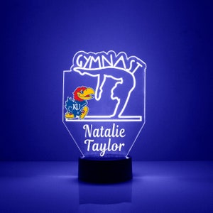 Kansas Jayhawks Gymnastics, Personalized Sports Fan Lamp, Free Engraving, Jayhawks Fan Gift, 16 Color Remote Control, CLC Licensed