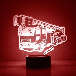 Fire Truck Night Light, Personalized Free, LED Night Lamp, With Remote Control, Engraved Gift, 16 Color Change