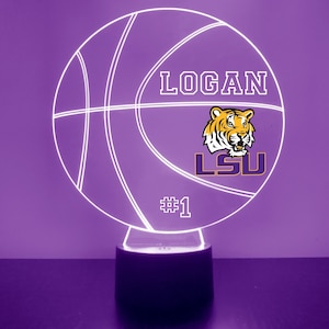 LSU Tigers, Personalized Sports Fan Lamp, College Basketball , Free Engraving, LSU Tigers Fan Gift, 16 Color Remote Control, CLC Licensed
