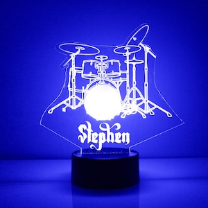 Drum Set Night Light, Personalized Free, LED Night Lamp, With Remote Control, Engraved Gift, 16 Color Change