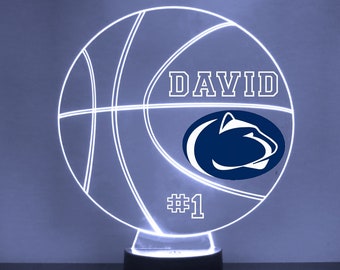 Luminária personalizada para fãs de esportes da Penn State Nittany Lions, basquete universitário, gravada, presente para fãs, produto universitário oficialmente licenciado.