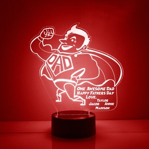 Super Dad Night Light, Personalized Free, LED Night Lamp, With Remote Control, Engraved Fathers Day Gift, 16 Color Change