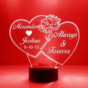 Anniversary LED Lamp Light Up, Heart Lamp Night Light, Romantic Gifts for Her, Valentines Day Gifts Wedding Decor, Free Personalization