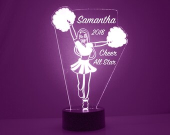 Luce notturna a LED personalizzata a forma di cheerleader, con telecomando, regalo inciso, cambio colore a 16 colori