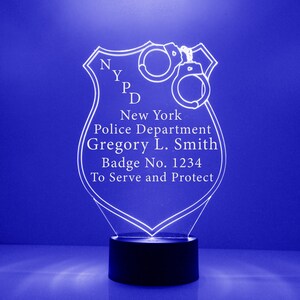 Police Department Night Light, Personalized Free, LED Night Lamp, With Remote Control, Engraved Gift, 16 Color Change,