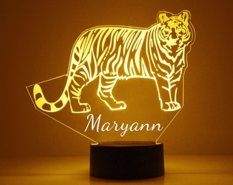 Tiger Night Light, Personalized Free, LED Night Lamp, With Remote Control, Engraved Gift, 16 Color Change