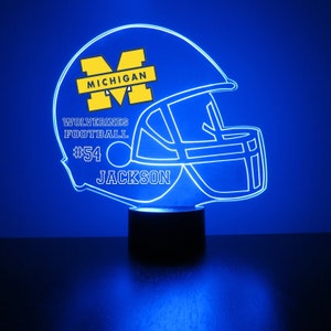 Michigan Wolverines, Personalized Sports Fan Lamp, College Football, Free Engraving, Fan Gift, 16 Color Remote Control, CLC Licensed
