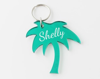 Personalized Palm Tree Key Chain, Engraved with Name