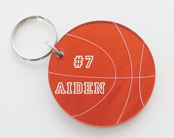 Personalized Basketball Key Chain, Engraved with Name and Number