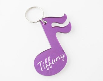 Personalized Music Note Key Chain, Engraved with Name