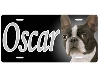 Boston Terrier Vanity Dog License Plate Auto Tag Message Names Create Your Own Any Text on Aluminum Tag Monogram