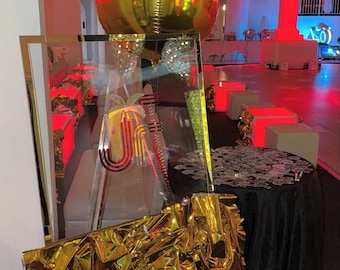 Custom Made Bat Mitzvah/ Wedding/ Party Mirrored Acrylic Sign In Board - Create Your Own Logo - Sweet 16 Party Sign In Board - Gold Palm