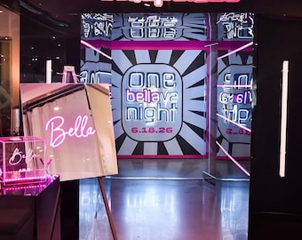 Neon Bat Mitzvah Sign in Board - Mirrored Acrylic Guest Book - Battery Operated Wireless - Custom Personalized Keepsake
