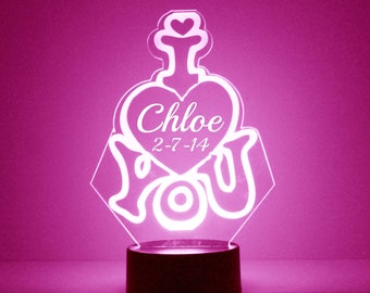 Love Heart Night Light, Personalized Free, LED Night Lamp, With Remote Control, Engraved Gift, 16 Color Change