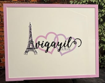Custom  Acrylic Eifel Tower, Paris Theme Bat Mitzvah/ Wedding/ Party Mirrored Acrylic Sign In Board - Create Your Own Logo - Sweet 16 Party