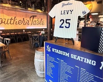 Baseball Jersey Bar Mitzvah Mirrored Acrylic Sign In Board - Customized with Name and Logo - Sports Party Guestbook
