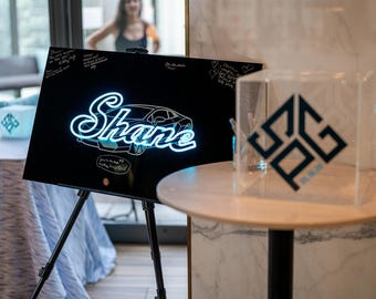 Personalized Neon Bar Mitzvah Guest Book - Acrylic LED Glow Sign in Board - Battery Operated Event Décor